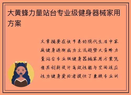 大黄蜂力量站台专业级健身器械家用方案