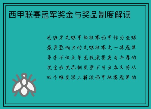 西甲联赛冠军奖金与奖品制度解读