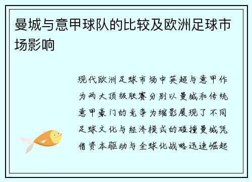 曼城与意甲球队的比较及欧洲足球市场影响