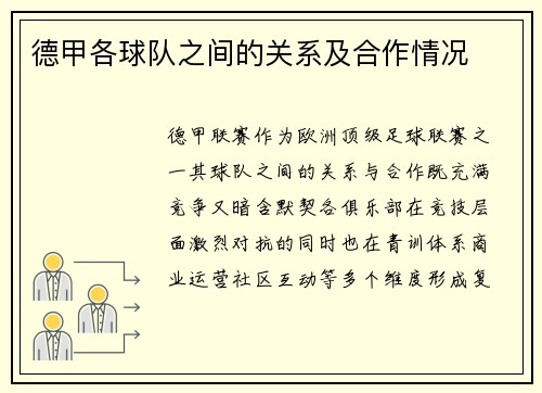 德甲各球队之间的关系及合作情况