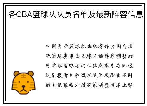 各CBA篮球队队员名单及最新阵容信息